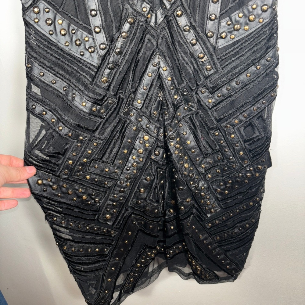 Parker Rodan Dress Sz L Black Studded Sleeveless Bodycon Mini Goth Clubwear - Picture 8 of 12